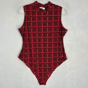 Pink Dot plus size 1X bodysuit mesh burnout velvet stretch red black full back